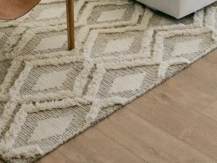 Light rug under modern dining room table